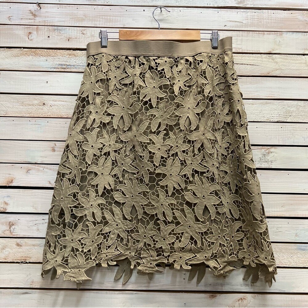 GNW Khaki Floral Lace Skirt Boho Chic Festival Garden Party cottagecore Size L - Picture 5 of 7